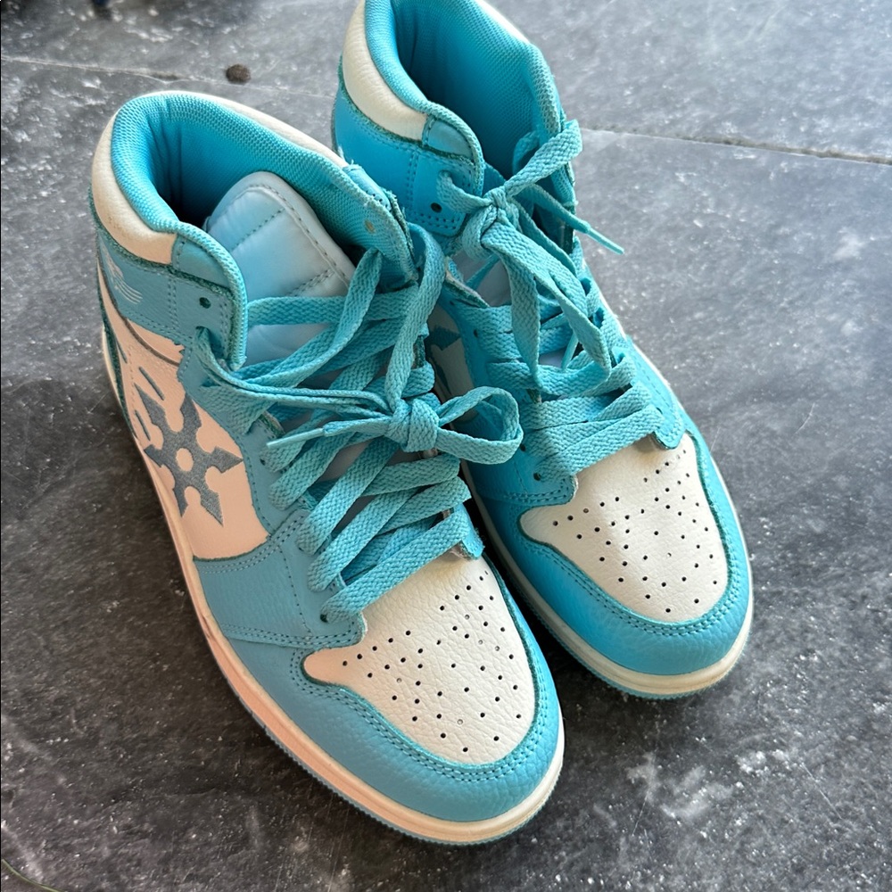 Turquoise and White High-Top Sneakers